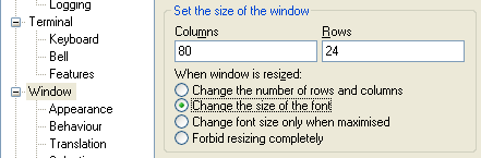 Fig: PuTTY Change the font size automatically