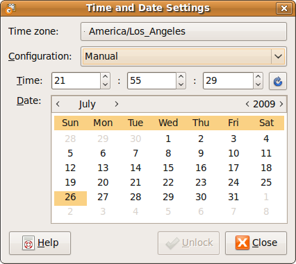 Fig: Ubuntu "Time and Date Settings" Window