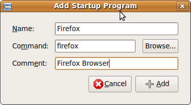 Fig: Ubuntu - Add Startup Program (e.g. Firefox Browser)