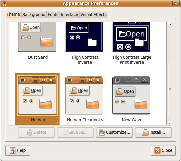 Fig: Ubuntu Appearance Preferences Window