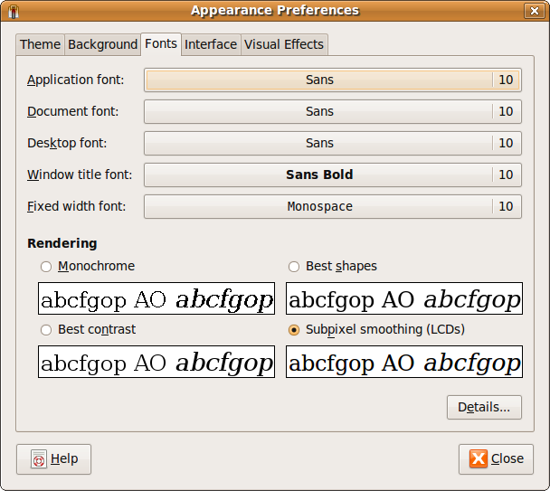 Fig: Ubuntu Font Appearance Preferences Window