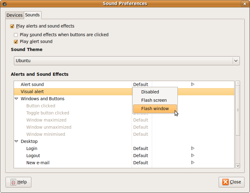 Fig: Sound Alert Preferences in Ubuntu