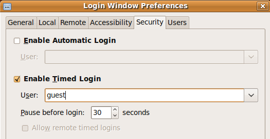 Fig: Ubuntu Timed Login Without Userid and Password