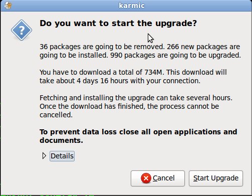 Ubuntu 9.10 Karmic Koala Upgrade Confirmation