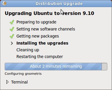 Installing the Updates for Upgrading Ubuntu 9.10