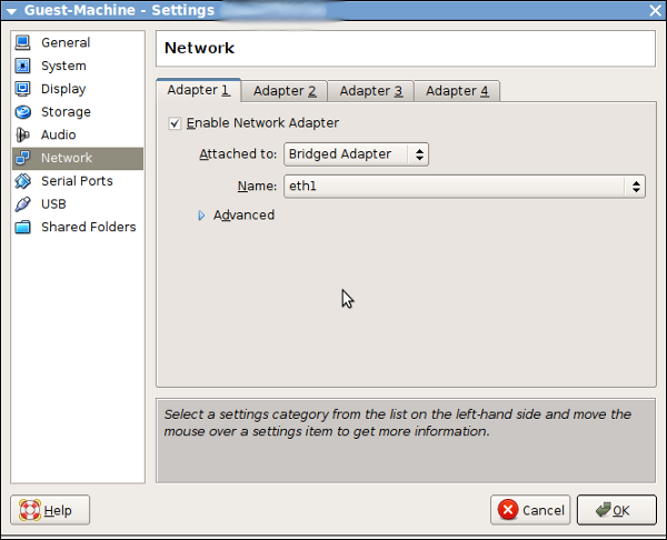 virtualbox network settings