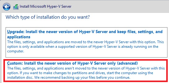 Hyper-V Select Custom Install