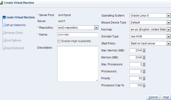 Oracle OVM Opret VM-navn