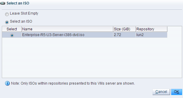 Oracle OVM Create VM válasszon ki egy ISO-képet