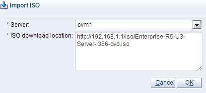 Oracle VM Import ISO umístění