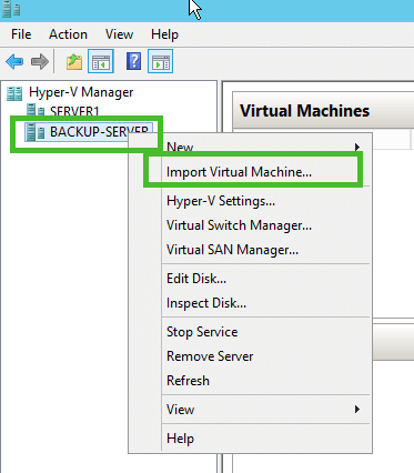 Import Hyper-V VM Menu