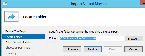 Import Hyper-V VM Locate Folder