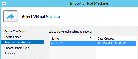 Import Hyper-V VM Select VM