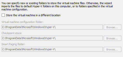 Import Hyper-V VM Destination Folder