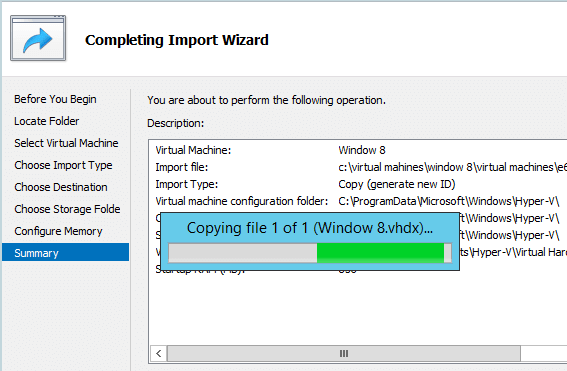 Import Hyper-V VM Summary