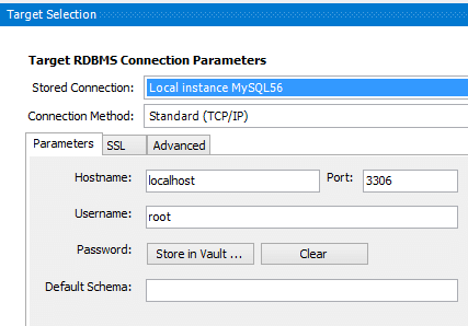 MySQL Workbench Migration Select Target DB