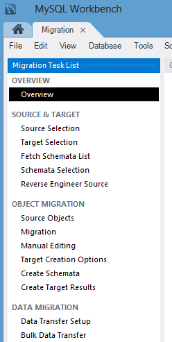 MySQL Workbench 迁移概述