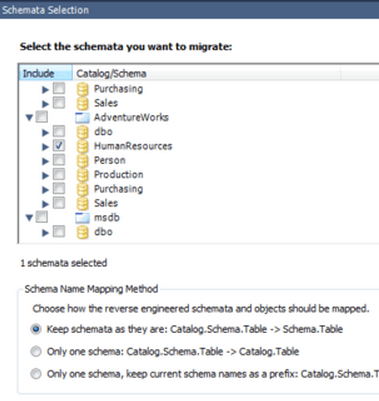 MySQL Workbench Migration Select Schema