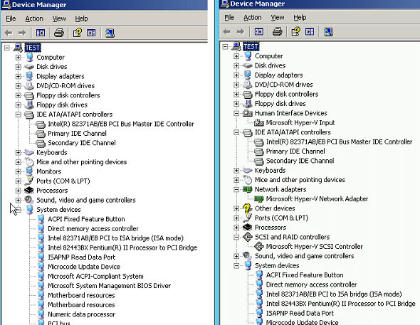 Hyper-V Integration Service Device List