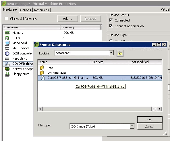 ESXi ISO VM Properties Select ISO