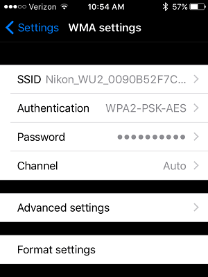 Nikon WMU App Wi-Fi Security Setting