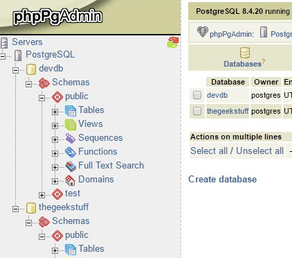 phpPgAdmin DB Tree Structure