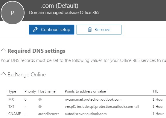 office 365 email settings dns