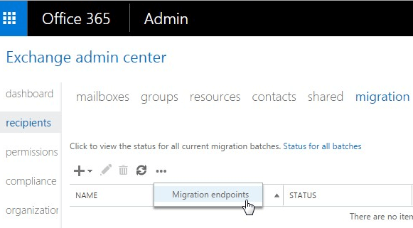 Office 365 Exchange Migration Menu