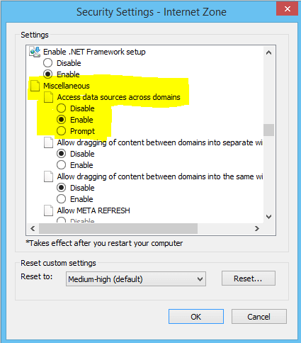 IE Internet Zone Settings