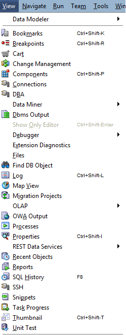 SQL Developer View Menu