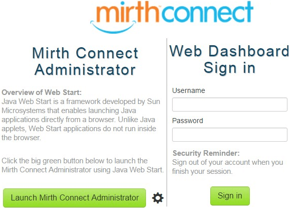 Mirth Connect Login Page