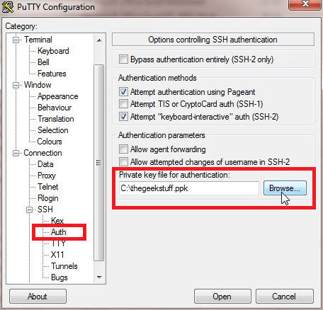 open ssh session with putty