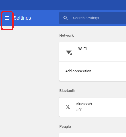 Chrome OS Update - Settings Main Menu